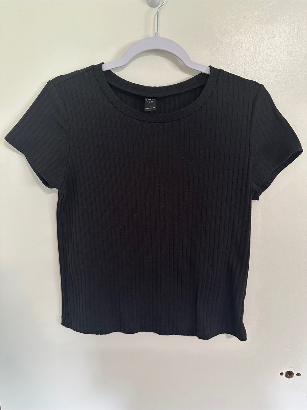 Emery Rose Black Ribbed Short-Sleeve Tee Size Large